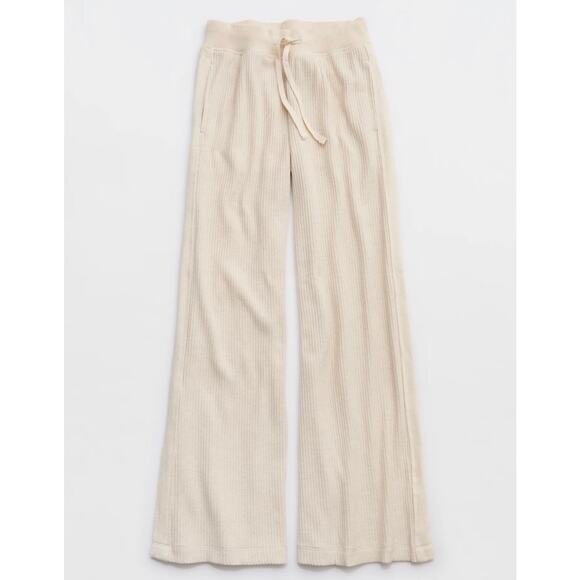 Aerie Essential Waffle Hoodie & Trouser Set in "Heather Frost" Tan Size Small - Picture 5 of 15